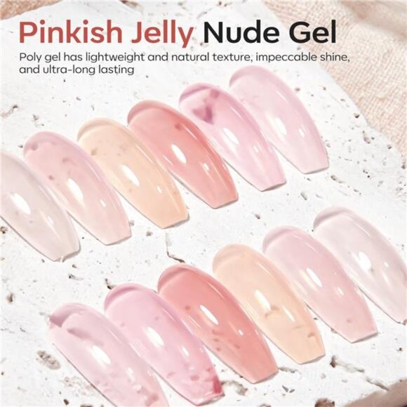 Poly Gel Nail Kit 6 Colors with 8 W Nail Lamp Extension Gel Kit Jelly - Picture 4 of 7